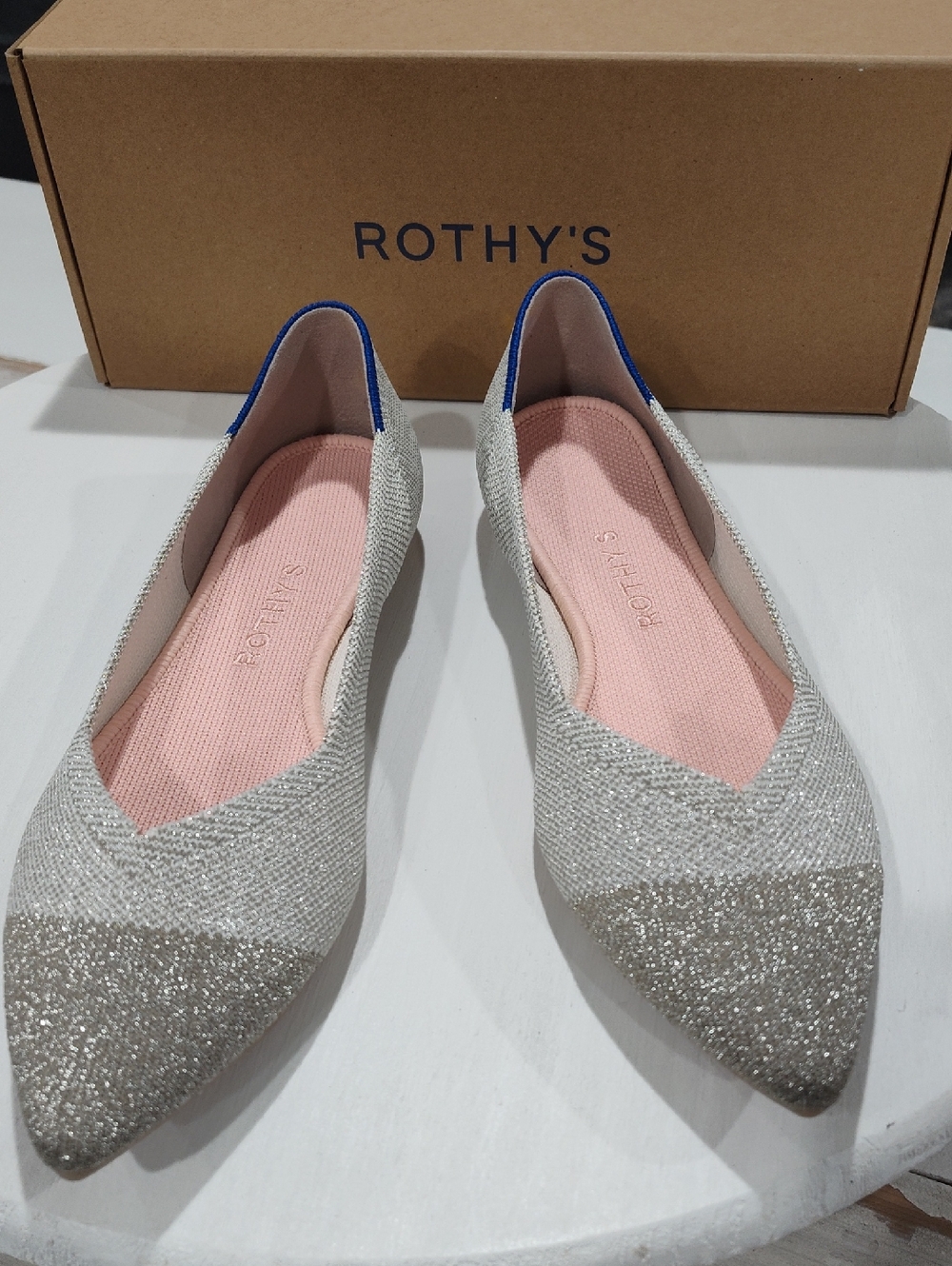 Rothy's The Point Diamond Metallic Flats In Size 9 New In Box - Picture 2 of 12